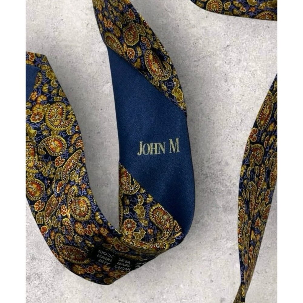 SANTOSTEFANO Silk Tie ITALY Blue Gold Brown Paisley Floral W:4" EUC - Picture 4 of 6